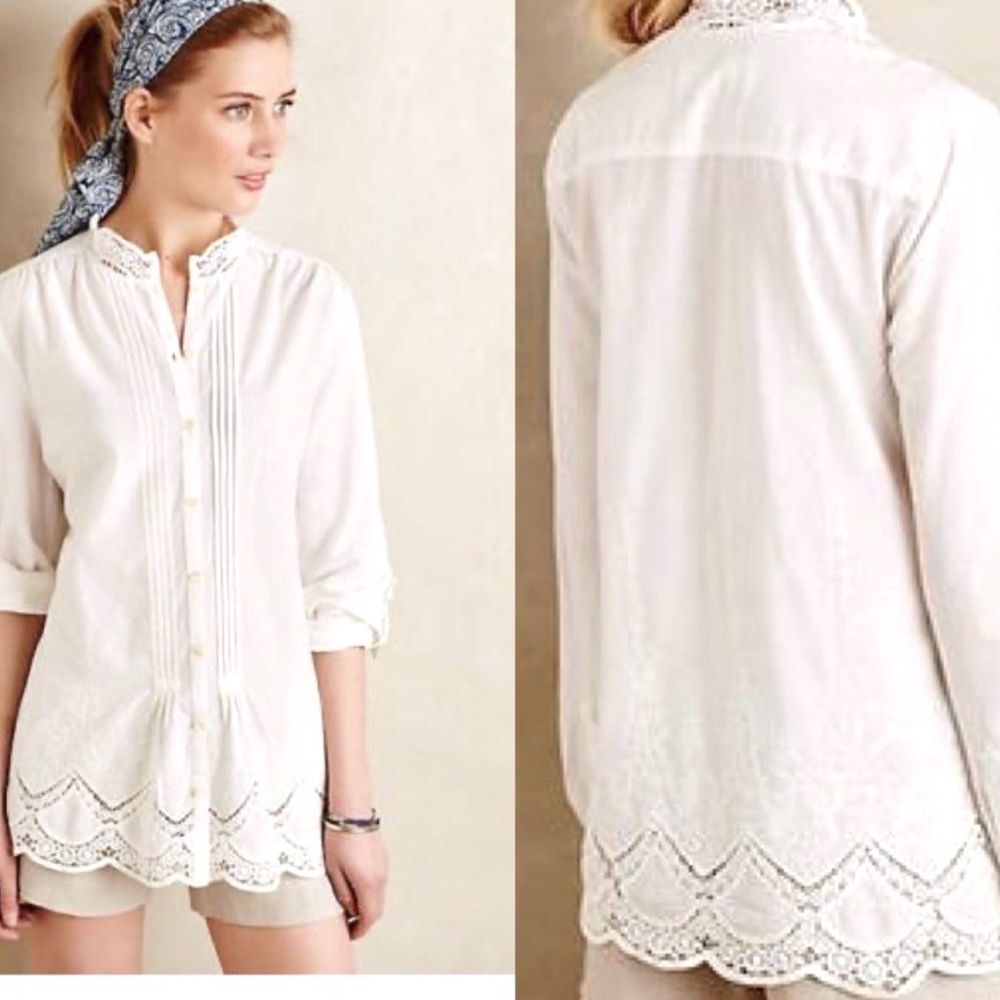 Anthropologie Isabella Sinclair Brimfield White Lace Embroidered Blouse